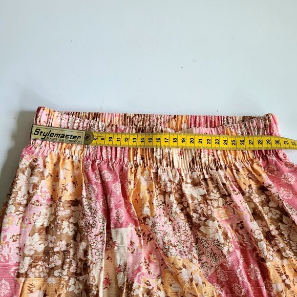 Wild Sky three-tiered maxi summer boho floral skirt with slit on a side. - Picture 8 of 11